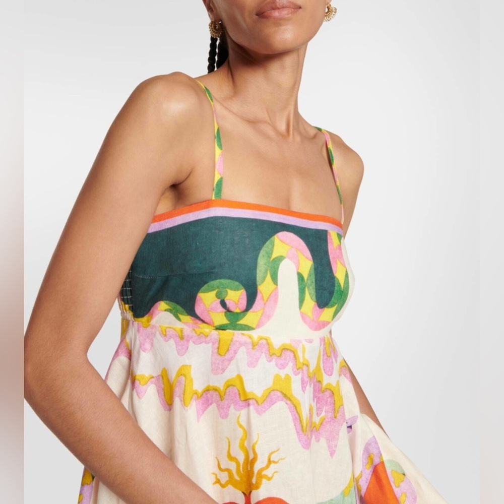 Abstract Midi Length Comfortable Sundress with Adjustable Straps and Pockets - Picture 3 of 8